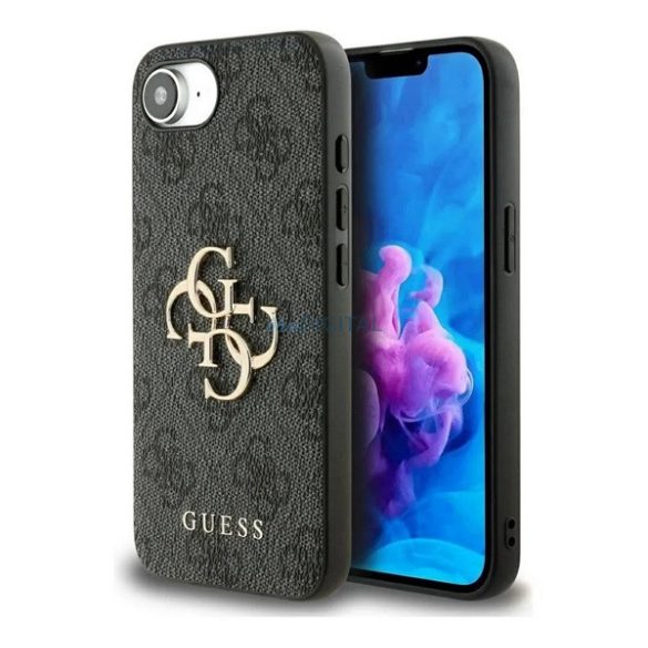GUESS PU 4G METAL LOGO CASE plastic protector de telefon (rezistent la șocuri, efect de piele spate) Gri Apple iPhone 16e
