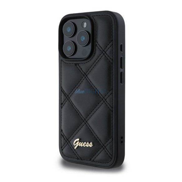 GUESS PU LEATHER QUILTED silicon protector de telefon (rezistent la șocuri, piele efect spate, diamant) Negru Apple iPhone 16 Pro Max