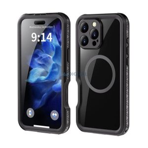 SHELLBOX GT protecție din plastic pentru telefon (protecție 360°, rezistență ridicată la impact, capac frontal din plastic, IP68, MagSafe) Negru Apple iPhone 16 Pro Max