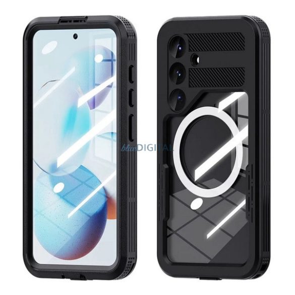 SHELLBOX MARS protecție din plastic pentru telefon (protecție 360°, rezistență ridicată la impact, capac frontal din plastic, IP68, MagSafe) Negru Samsung Galaxy S25 (SM-S931)