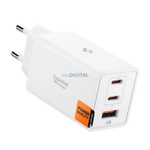 Încărcător de rețea SPIGEN ESSENTIAL USB+2 Priză tip C (67W, GaN, încărcător rapid PD 3.0) ALB