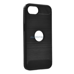 Silicon protector de telefon (rezistent la impact, bubble heel, periat, model de carbon, logo decupaj) Negru Apple iPhone 16e