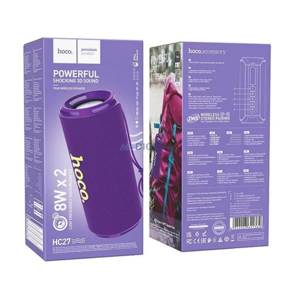 HOCO HC27 difuzor portabil bluetooth (v5.4, 2x8W cititor de carduri TF/microSD, radio FM, AUX) LILA