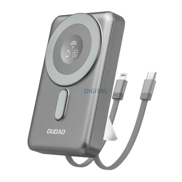 DUDAO încărcător de urgență Type-C (10000mAh, 20W, încărcător rapid, MagSafe, încărcător Apple Watch, Type-C + cablu Lightning) GREY