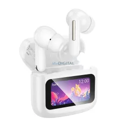   Căști bluetooth HOCO EQ14 STAREO (v5.3, TWS, microfon, anulare zgomot, ecran tactil + încărcător) ALB