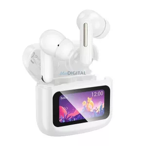 Căști bluetooth HOCO EQ14 STAREO (v5.3, TWS, microfon, anulare zgomot, ecran tactil + încărcător) ALB
