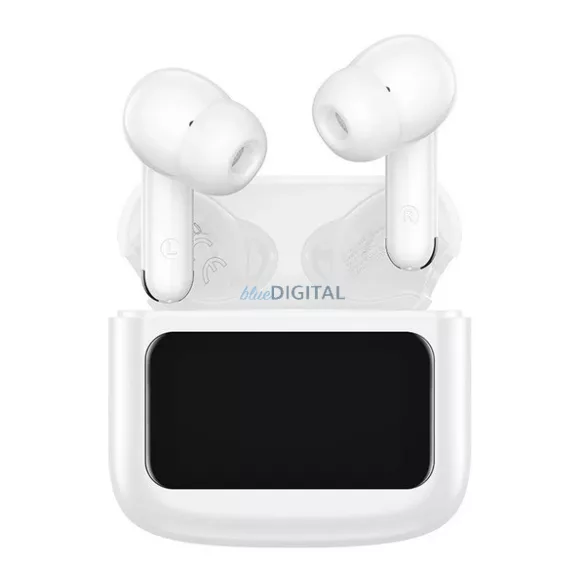 Căști bluetooth HOCO EQ14 STAREO (v5.3, TWS, microfon, anulare zgomot, ecran tactil + încărcător) ALB