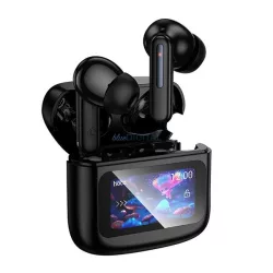   Căști bluetooth HOCO EQ14 STAREO (v5.3, TWS, microfon, anulare zgomot, ecran tactil + încărcător) NEGRU