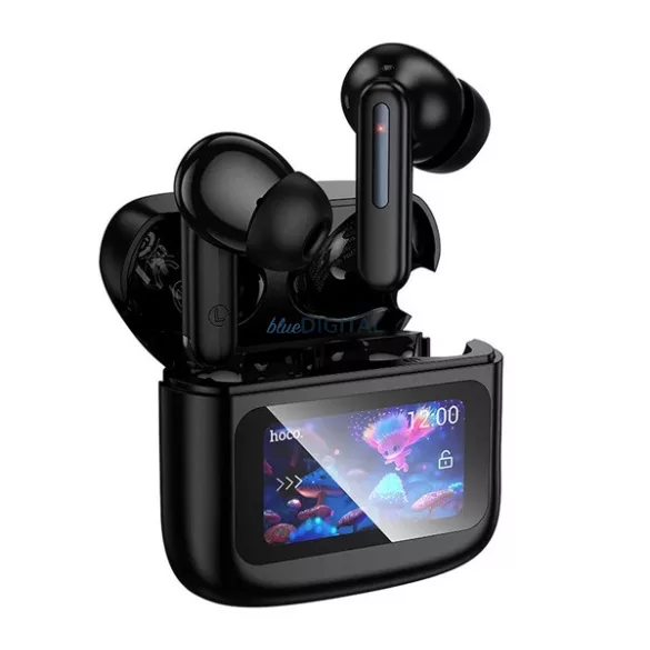 Căști bluetooth HOCO EQ14 STAREO (v5.3, TWS, microfon, anulare zgomot, ecran tactil + încărcător) NEGRU
