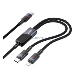   HOCO U139 cablu de date 2in1 (Tip-C - fulger / Tip-C, 100W, încărcător rapid, 120cm, șiret) NEGRU