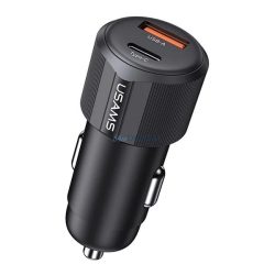   USAMS YT încărcător auto USB+Type-C (60W, încărcător rapid PD) NEGRU