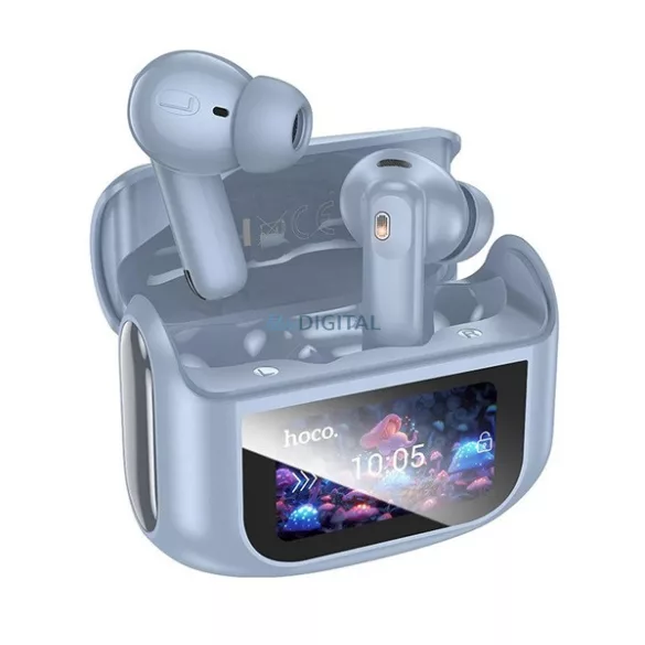 Căști bluetooth HOCO EQ21 STAREO (v5.4, TWS, microfon, anulare activă a zgomotului, touch screen + încărcător) LIGHT BLUE