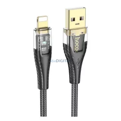   HOCO U121 cablu de date (USB - lightning, 2.4A, încărcător rapid, 120cm, indicator LED, șiret) NEGRU