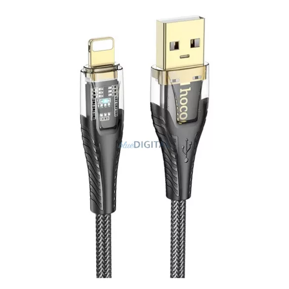 HOCO U121 cablu de date (USB - lightning, 2.4A, încărcător rapid, 120cm, indicator LED, șiret) NEGRU