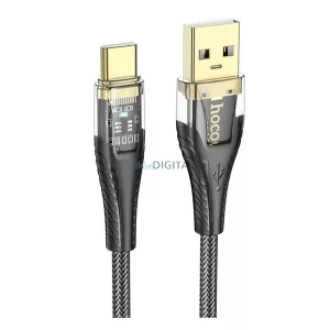 HOCO U121 cablu de date (USB - Type-C, 2.4A, încărcător rapid, 120cm, indicator LED, șiret) NEGRU