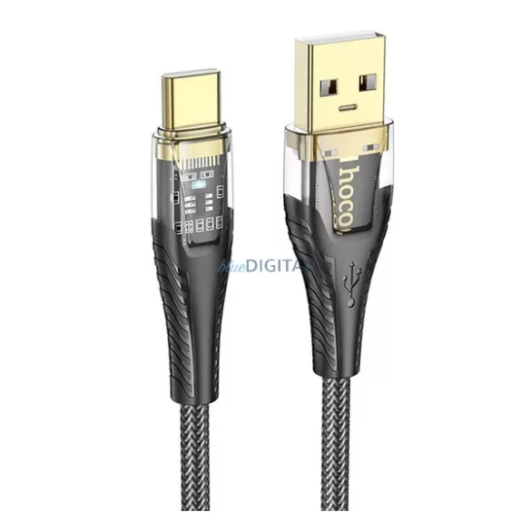 HOCO U121 cablu de date (USB - Type-C, 2.4A, încărcător rapid, 120cm, indicator LED, șiret) NEGRU