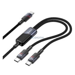   HOCO U139 cablu de date 2in1 (Tip-C - 2 Tip-C, 100W, încărcător rapid PD 3.0, 120cm, șiret) NEGRU
