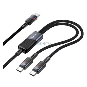 HOCO U139 cablu de date 2in1 (Tip-C - 2 Tip-C, 100W, încărcător rapid PD 3.0, 120cm, șiret) NEGRU