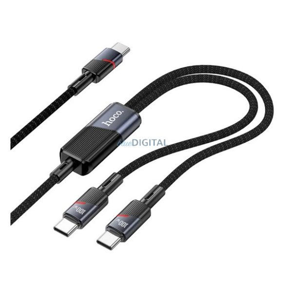 HOCO U139 cablu de date 2in1 (Tip-C - 2 Tip-C, 100W, încărcător rapid PD 3.0, 120cm, șiret) NEGRU