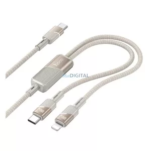 HOCO U139 cablu de date 2in1 (Tip-C - fulger / Tip-C, 100W, încărcător rapid, 120cm, șiret) AUR