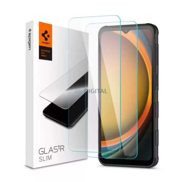 SPIGEN SLIM ecran protector de sticlă 2pcs (2.5D, caz prietenos, ultra subțire, 0.2mm, extra rezistent la zgârieturi, 9H) pentru Samsung Galaxy Xcover 7 Pro (SM-G766)