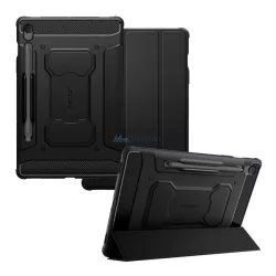   SPIGEN RUGGED ARMOR PRO Carcasă permanentă (active FLIP, rezistență la șocuri, TRIFOLD, suport pentru birou, suport pentru creion) BLACK Samsung Galaxy Tab S10 FE Plus WIFI (SM-X626), Galaxy Tab S10 FE Plus LTE (SM-X620)