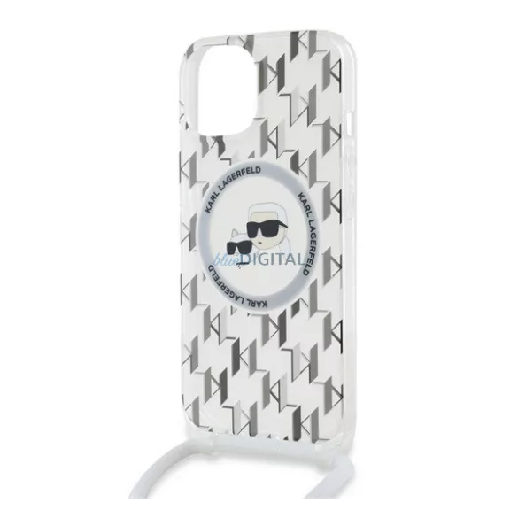 HUSĂ! - KARL LAGERFELD IML MONOGRAM CROSSBODY K&CH HEADS MAGSAFE silicon protector de telefon (rezistent la șocuri, MagSafe, curea de gât) pentru Apple iPhone 15