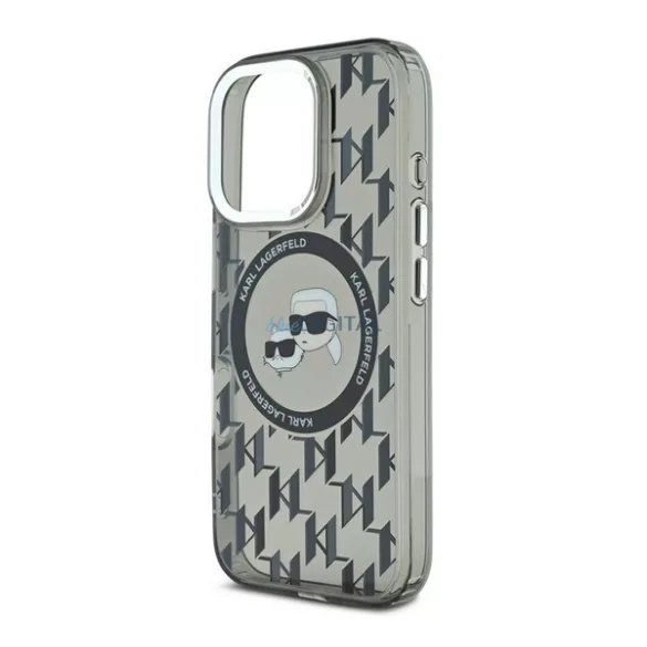 HUSĂ! - KARL LAGERFELD IML MONOGRAM K&CH HEADS MAGSAFE silicon protector de telefon (rezistent la șocuri, camera de protecție, MagSafe) BLACK Apple iPhone 16 Pro