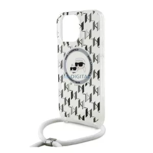 HUSĂ! - KARL LAGERFELD IML MONOGRAM CROSSBODY K&CH HEADS MAGSAFE silicon protector de telefon (rezistent la șocuri, MagSafe, curea de gât) pentru Apple iPhone 16 Pro