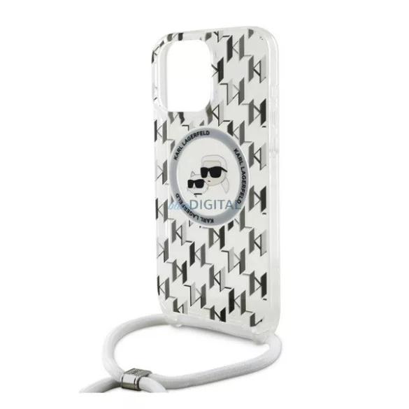 HUSĂ! - KARL LAGERFELD IML MONOGRAM CROSSBODY K&CH HEADS MAGSAFE silicon protector de telefon (rezistent la șocuri, MagSafe, curea de gât) pentru Apple iPhone 16 Pro