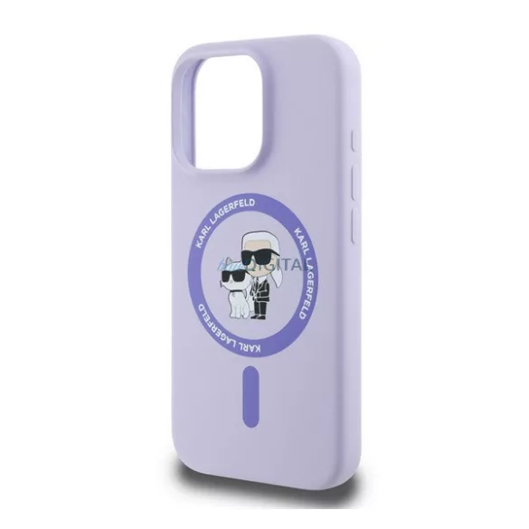 HUSĂ! - KARL LAGERFELD LIQUID SILICONE KARL AND CHOUPETTE MAGSAFE Silicon Phone Protector (rezistent la impact, MagSafe) LILA Apple iPhone 16 Pro