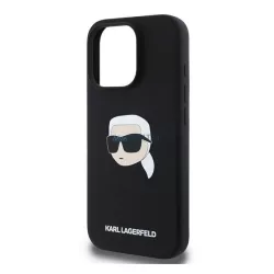   HUSĂ! - KARL LAGERFELD LIQUID SILICONE KARL HEAD MAGSAFE silicon protector de telefon (rezistent la șocuri, MagSafe) BLACK Apple iPhone 16 Pro