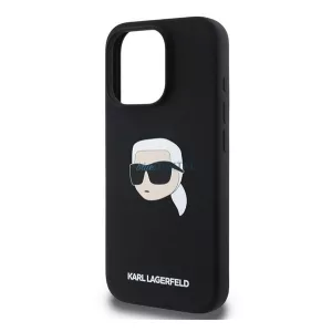 HUSĂ! - KARL LAGERFELD LIQUID SILICONE KARL HEAD MAGSAFE silicon protector de telefon (rezistent la șocuri, MagSafe) BLACK Apple iPhone 16 Pro