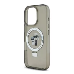   HUSĂ! - KARL LAGERFELD RINGSTAND KARL ȘI CHOUPETTE MAGSAFE silicon telefon protector (rezistent la șocuri, MagSafe, anti-reflexie) BLACK Apple iPhone 16 Pro