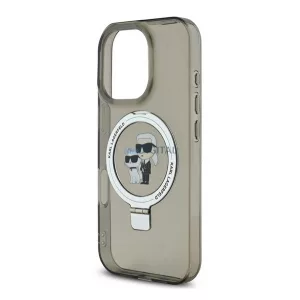 HUSĂ! - KARL LAGERFELD RINGSTAND KARL ȘI CHOUPETTE MAGSAFE silicon telefon protector (rezistent la șocuri, MagSafe, anti-reflexie) BLACK Apple iPhone 16 Pro