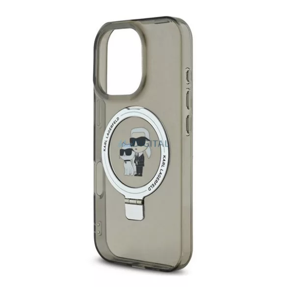 HUSĂ! - KARL LAGERFELD RINGSTAND KARL ȘI CHOUPETTE MAGSAFE silicon telefon protector (rezistent la șocuri, MagSafe, anti-reflexie) BLACK Apple iPhone 16 Pro