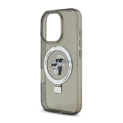   HUSĂ! - KARL LAGERFELD RINGSTAND KARL ȘI CHOUPETTE MAGSAFE silicon telefon protector (rezistent la șocuri, MagSafe, anti-reflexie) BLACK Apple iPhone 16 Pro Max