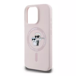   HUSĂ! - KARL LAGERFELD LIQUID SILICONE KARL AND CHOUPETTE MAGSAFE silicon protector de telefon (rezistent la șocuri, MagSafe) ROSE COLOUR Apple iPhone 16 Pro