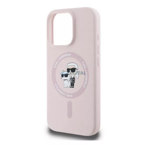HUSĂ! - KARL LAGERFELD LIQUID SILICONE KARL AND CHOUPETTE MAGSAFE silicon protector de telefon (rezistent la șocuri, MagSafe) ROSE COLOUR Apple iPhone 16 Pro