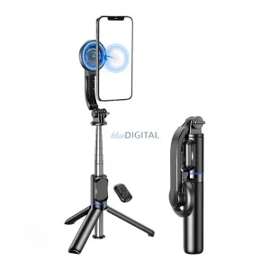 AWEI selfie stick (universal, suport trepied, magnetic, reglabil, telecomandă bluetooth, 104cm) NEGRU