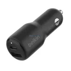  BELKIN BOOST CHARGE DUAL încărcător auto USB+Type-C priză (42W, încărcător rapid PD) NEGRU