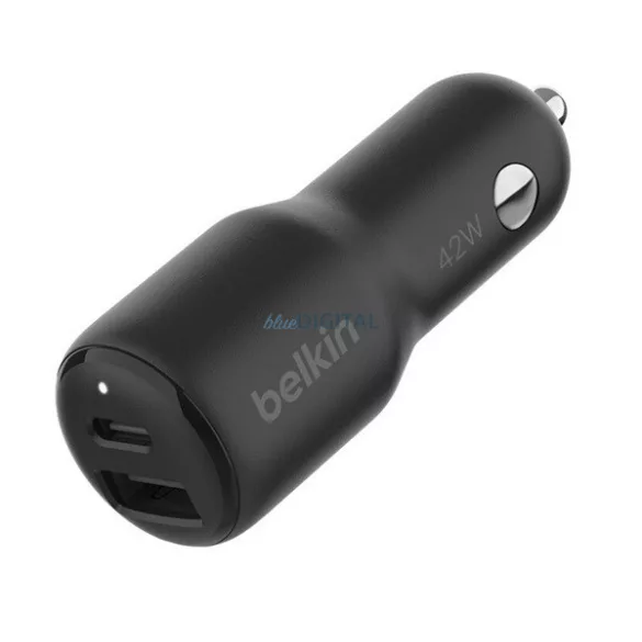 BELKIN BOOST CHARGE DUAL încărcător auto USB+Type-C priză (42W, încărcător rapid PD) NEGRU