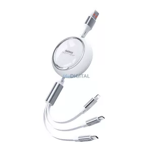 REMAX LINON cablu de date 3in1 (USB - fulger/Type-C/microUSB, 2.4A, 66W, încărcător rapid, 100cm) ALB