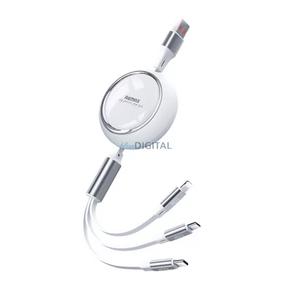 REMAX LINON cablu de date 3in1 (USB - fulger/Type-C/microUSB, 2.4A, 66W, încărcător rapid, 100cm) ALB
