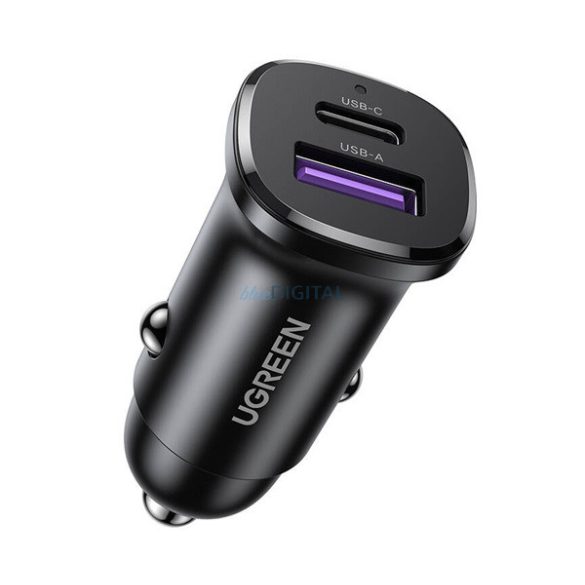 UGREEN EC305 Încărcător auto USB+Type-C (30W, încărcător rapid PD 3.0) NEGRU
