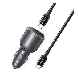   UGREEN EC705 Încărcător auto USB+2 mufă Type-C (130W, încărcător rapid PD 3.0 + cablu Type-C) NEGRU