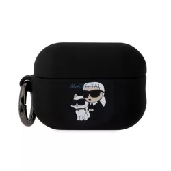   KARL LAGERFELD 3D LOGO NFT KARL ȘI CHOUPETTE Carcasă din silicon (carabină) BLACK Apple AirPods Pro 2