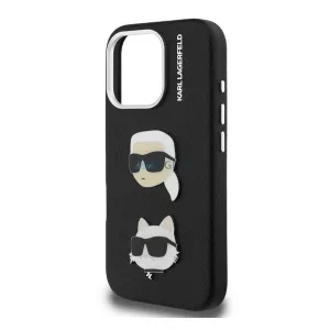 HUSĂ! - KARL LAGERFELD GRAINED PU K&CH HEADS silicon protector de telefon (rezistent la șocuri, piele efect spate, 3D) BLACK Apple iPhone 16 Pro