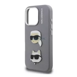   HUSĂ! - KARL LAGERFELD GRAINED PU K&CH HEADS silicon protector de telefon (rezistent la șocuri, efect de piele spate, 3D) LIGHT GREY Apple iPhone 16 Pro