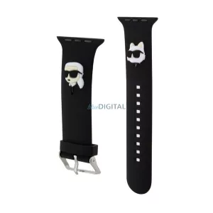 KARL LAGERFELD KARL AND CHOUPETTE HEAD NFT Strap (Dimensiune personalizată, mare, silicon, cataramă metalică) BLACK Apple Watch Series 5 44mm, Watch Series 4 44mm, Watch Series 3 42mm